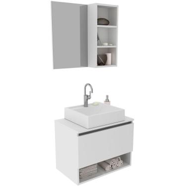 Imagem de Kit Gabinete E Espelheira De Banheiro 60 Cm Cuba Valente Branco