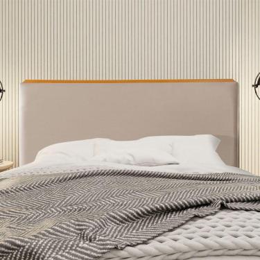 Imagem de Cabeceira Cama Box King 1,93m Estofada Detalhe Em Madeira Java Veludo Bege