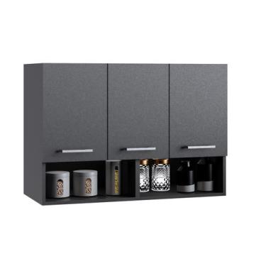 Imagem de Armário Cozinha Aéreo 3 Portas Nicho Multiuso Compacto Modular - Móvei