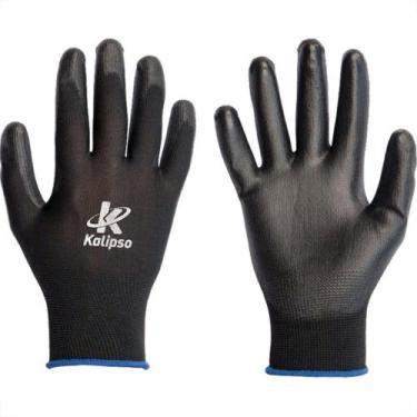 Imagem de Luva Malha Kalipso Pu Multitato Preta 7 - P - Kit C/12 Pecas, Preto
