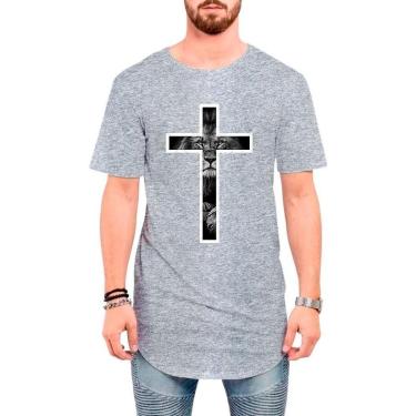 Imagem de Camisa Longline Masculina Oversized Estampa Leão Fé Cruz-Masculino