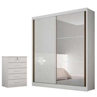 Imagem de Guarda Roupa Solteiro Dante Com Espelho E Gaveteiro Suiça Neve - Novo 