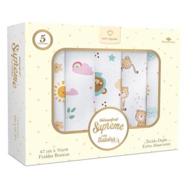 Imagem de Kit 5 Fraldas de Pano para Bebê 67cmx70cm Fraldas Incomfral, Neutro