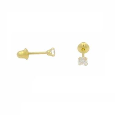 Imagem de Brinco em Ouro 18K com Zircônia Redonda Branca - Joia Elegante - Justi