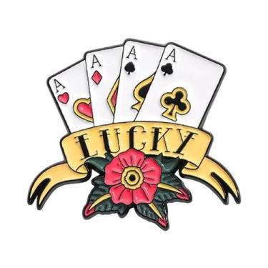 Imagem de Broche De Esmalte Plum Block Com Tema De Cartas De Baralho, Poker E Xa