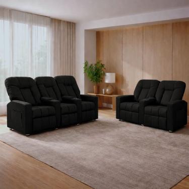 Imagem de Conjunto De Poltronas Sala De Cinema Reclináveis 2 E 3 Lugares Pequim Pu Preto G23 - Gran Belo