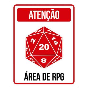 Imagem de Kit 10 Placas Decorativa Dado D20 Atenção Área De Rpg 36X46