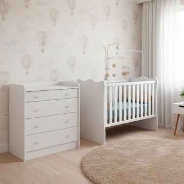 Imagem de Quarto de Bebe Infantil Doce Sonho Berco e Comoda com Trocador 4 Gavetas Qmovi