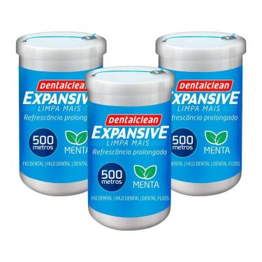 Imagem de Kit 3 Fio Dental 500m  Fita Larga Expansive Menta Dentalclean