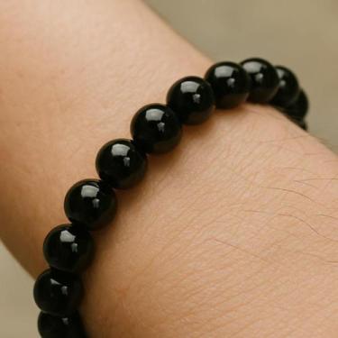 Imagem de Pedra Vulcânica Natural Pulseira De Obsidiana Negra 8Mm - Palaziun