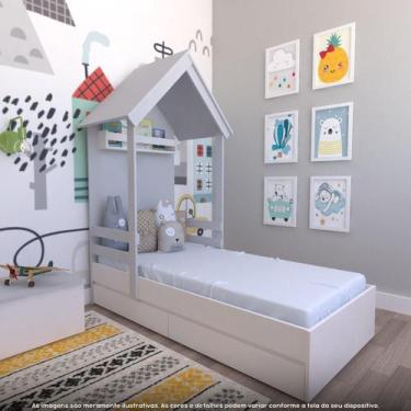 Imagem de Cama Infantil Lara com Gavetas 157cm X 153cm Branco/Cinza Cristal - Br