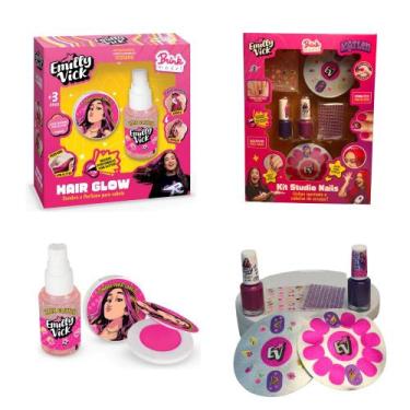Imagem de Kit Hair Glow Emilly Vick Dos Rosa Maquiagem+Kit Studio Nails Emily Vi