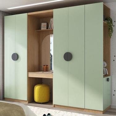 Imagem de Conjunto Modulado Infantil 4 Peças 6 Portas Cabideiro, Penteadeira com
