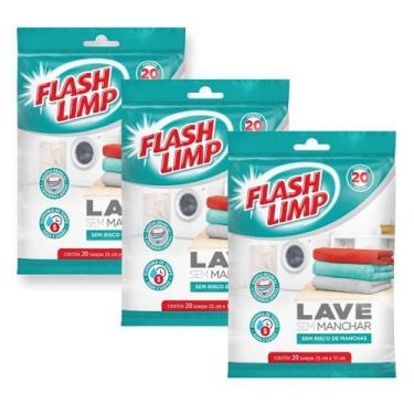 Imagem de Kit 3 Lave Sem Manchar Lenço Antimanchas para Roupas Coloridas Flash L