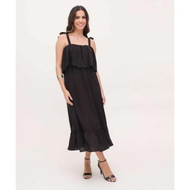 Imagem de Vestido Midi Feminino Babado Recorte Laise Marisa-15809, Preto, P