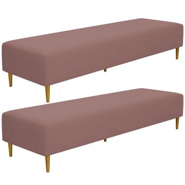 Imagem de Kit 02 Puffs Decorativo Sala de Estar Bali W01 Pés Palito 170x60cm Suede Rosê - Lyam Decor