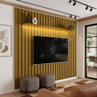 Imagem de Painel Ripado com Led para Tv até 70 Polegadas em Mdf e Mdp Olivar Móveis London Cedro