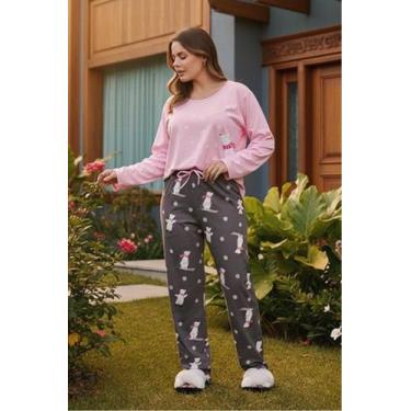Imagem de Pijama Feminino Longo Suede Rosa Urso Neve - Pink Dream, M
