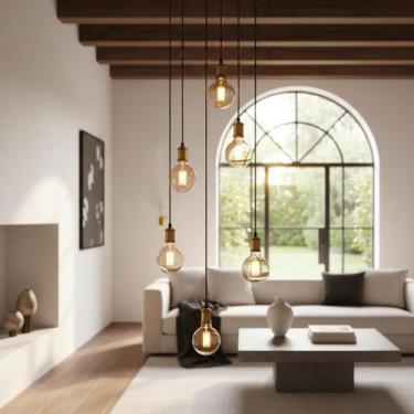 Imagem de Lustre para sala Pratic 6 lâmpadas dourado pé direito alto - Otago