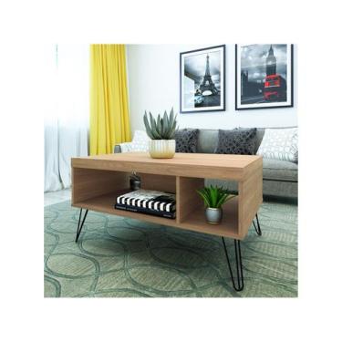 Imagem de Mesa de Centro com pés metálicos 91x59cm Liberty Artely, Carvalho