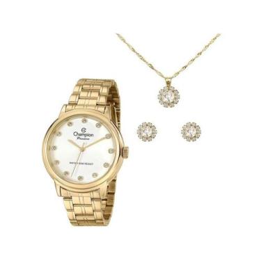 Imagem de Relógio Feminino Champion Dourado Aço Inoxidável Mostrador Prata Origi
