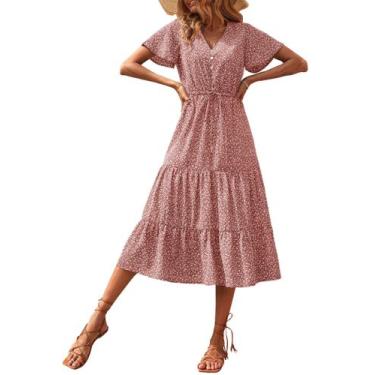 Imagem de Vestido PRETTYGARDEN XL Vermelho Tijolo Floral Decote V Babados