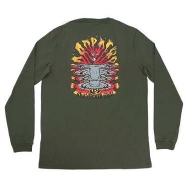 Imagem de Camiseta Manga Longa Drop Dead Bowl In Fire - Verde Militar-Masculino