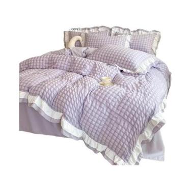 Imagem de Conjunto De Cama Coreano De Renda E Seersucker 3 Peças: Capa De Edredo