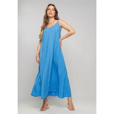 Imagem de Vestido Midi Viscose Com Lurex Com Amarração Azul Salvatore, P