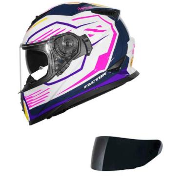 Imagem de Capacete Norisk Soul II Factor Branco e Rosa Mais Viseira Fumê Tamanho