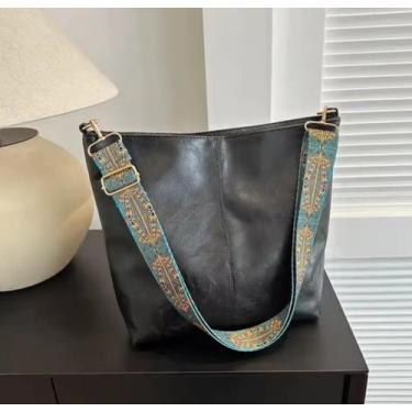 Imagem de bolsa feminina transversal e de ombro mod hobo couro PU Cor:Preto - Se