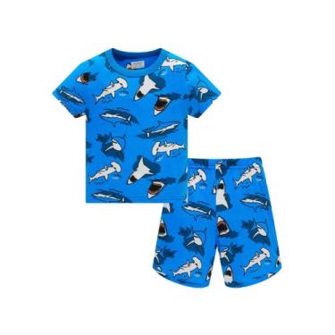 Imagem de Conjunto De Pijama Infantil Masculino De Tubarão Em Algodão 100% Leve 