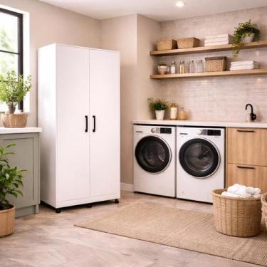 Imagem de Armário Lavanderia Multiuso Clean Alto 2 Portas Branco MDF Organizador