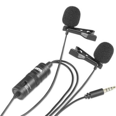 Imagem de Microfone de Lapela Duplo Condensador Omnidirecional para Celular e Câ