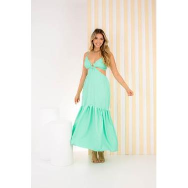 Imagem de Vestido Longo Argola Praia Verão Moda Gringa Dia Noite - JGE, Verde, M