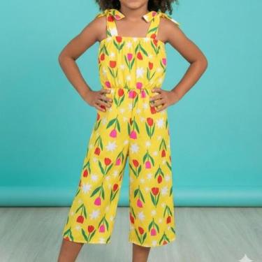 Imagem de Macacão Pantacourt Menina Infantil Estampado Com Cinto Luxo - Criações