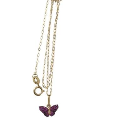 Imagem de Colar com mini borboleta ouro 18k amarelo zirconio vinho.Ro - Rosangel