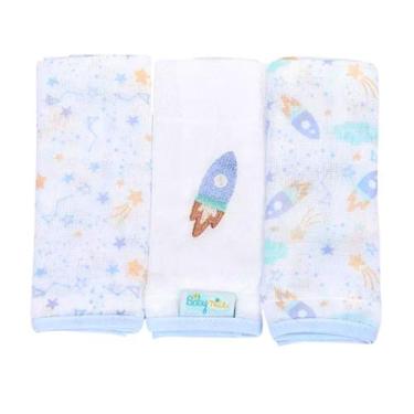 Imagem de Pano de Boca Bebê Kit c/3 unidades Fralda Algodão Baby Nice Cor: Azul 