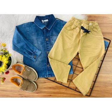 Imagem de Roupa Infantil Conjunto Blusa Jeans e Calça Estilosa Caramelo Conjunto