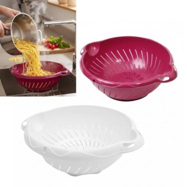 Imagem de Escorredor de Massas Frutas Legumes e Arroz Plástico Resistente com Alças para Cozinha Uso Doméstico