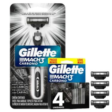 Imagem de Kit Aparelho de Barbear Gillete Mach3 Carbono + Carga Gillete Mach3 Ca