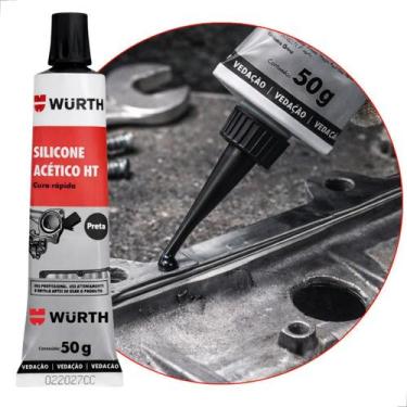 Imagem de Silicone Acético Para Alta Temperatura 50g Wurth Cura Rápida, Preto