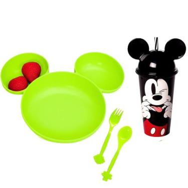 Imagem de Kit Prato infantil com Divisórias e Copo Orelhas do Mickey - Cim Toys