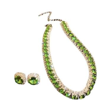 Imagem de Conjunto De Colar E Brincos De Cristal Verde Com Strass Para Mulheres,