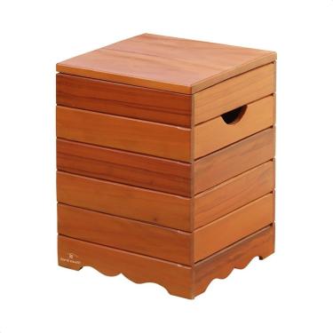 Imagem de Banqueta Baú Ripado 35CM Madeira Maciça Natural Estofado com Tampa Estilo Rústico