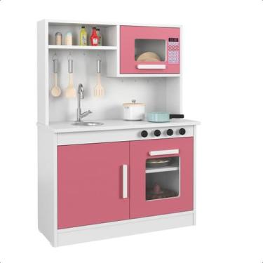 Imagem de Cozinha Infantil Brinquedo Fogão Forno Micro Ondas Prateleira Pia Torn
