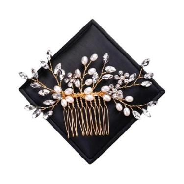 Imagem de Tiara De Cristal Dourado Com Pérolas Para Mulheres, Acessórios De Cabe