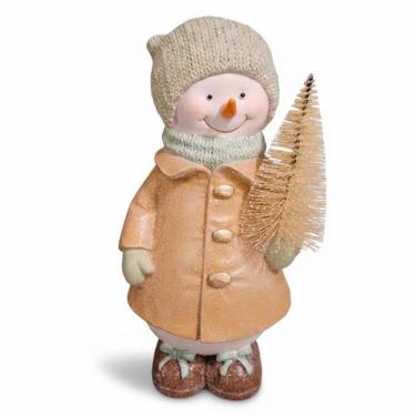 Imagem de Boneco de Neve Verde Bege Personagem Figura Vila Natalina - Florarte