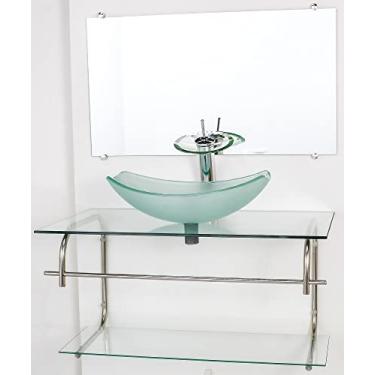 Imagem de GABINETE DE VIDRO PARA BANHEIRO INOX 90CM CUBA OVAL CHANFRADA INCOLOR