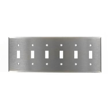 Imagem de Leviton 84036-40 Placa de parede para interruptor de dispositivo com 6 entradas, suporte para dispositivo, aço inoxidável
